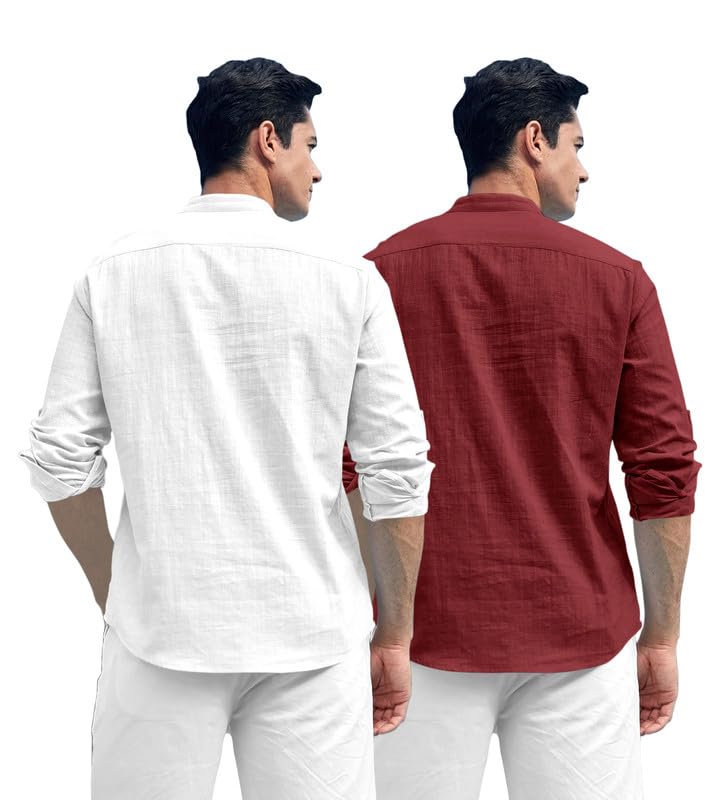 Image of ROYALSCOUT Combo of Men's Solid Cotton Blend Full Sleeve Straight Kurta Shirt (Pack of 2)
