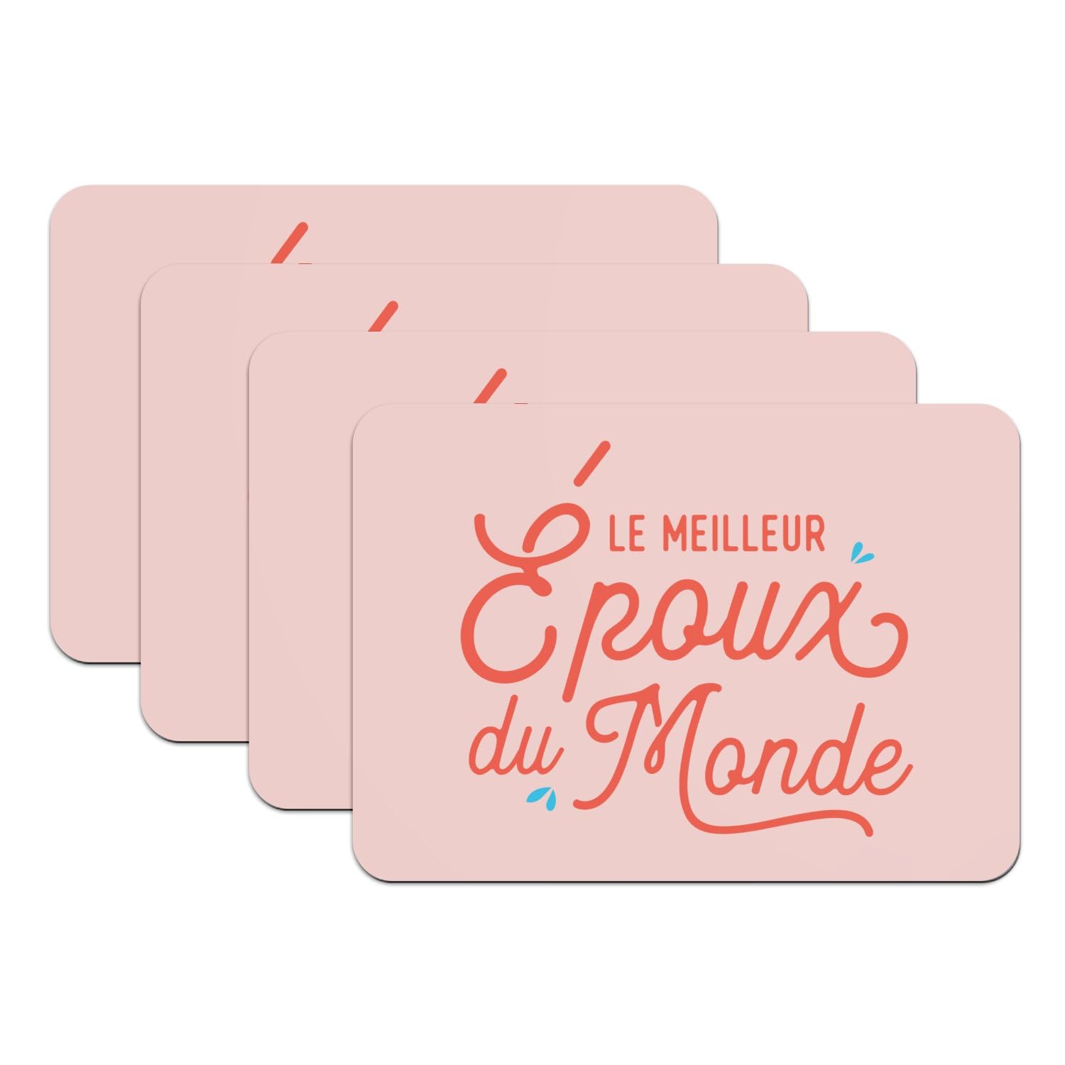 Set de table rose Le Meilleur Epoux du Monde grand format lot de 4 en caoutchouc pour couple