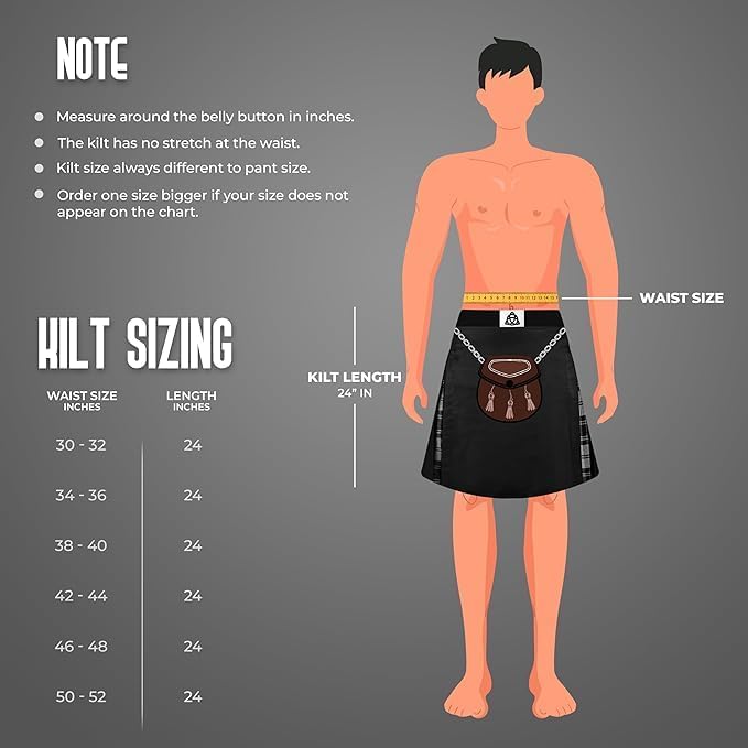 Modern Utility Kilts-Men'sScottish Hybrid Black Cotton & Acrylic Wool Tartan Utility Kilts with Leather Straps - Image 2