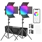 Verpackungsinhalt: (2) 530 RGB LED Videoleuchte mit U Halterung und Barndoor; (2) weißer Diffusor; (2) Netzteil; (2) Stromkabel; (2) Lichtstativ; (1) Große Tragetasche