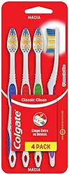 Escova de Dente Colgate Classic Clean Macia 4 unidades | Cores Sortidas