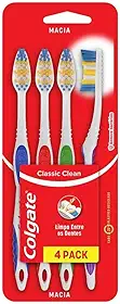 Escova de Dente Colgate Classic Clean Macia 4 unidades | Cores Sortidas