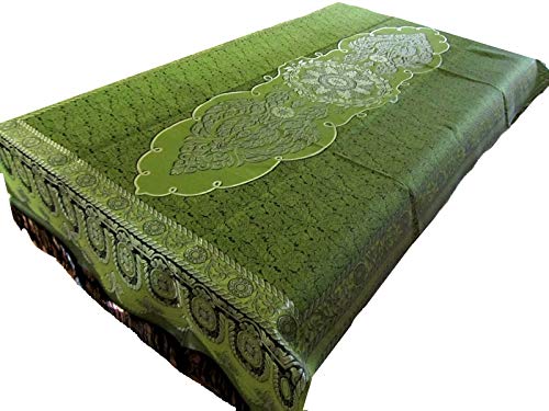 Blue Orchid Embroidered Gold Brocade Floral Tablecloth - Thai Persian Table Cover