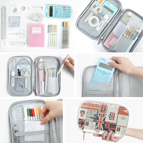 Image of Retro Uk London Marble Pencil Bag Case Zipper Pencil Holder Organizer Stationary Pen Bag Cosmetic Makeup Bag Pouch Purse for School Office Supplies