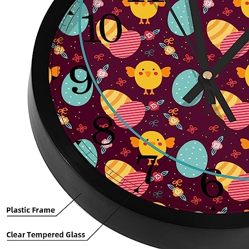 Horloge murale silencieuse à quartz motif œuf de Pâques coloré pour cuisine et bureau