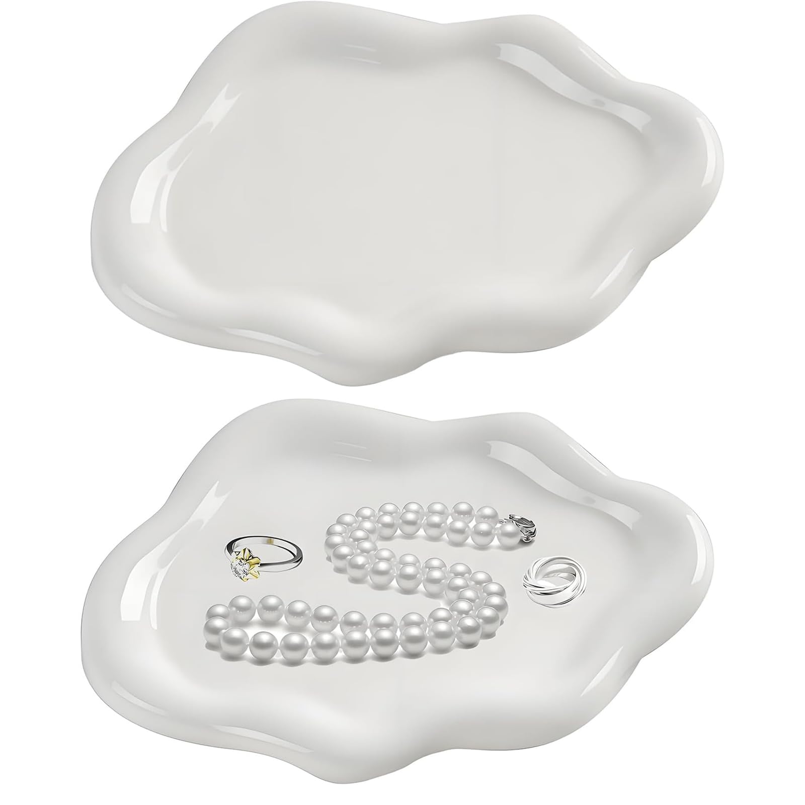2 Pcs Cloud Shaped Ceramic Jewellery Trinket Dish Set, Cloud Irregular Jewellery Dish, Ceramic Jewellery Dish for Ring Earring Cosmetic Storage, Decorative Organizer Gift for Women Mom Girls
