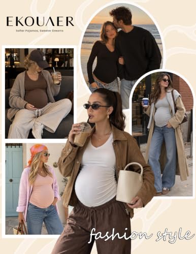 Ekouaer Womens Maternity Shirts Long Sleeve 3 Packs V-Neck Pregnancy Tops - image 6