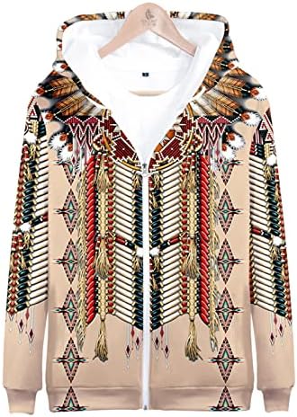 Mens Zipper Hoodie Indians 3D Unisex Sweatshirt Native Vintage Native American Sportswear