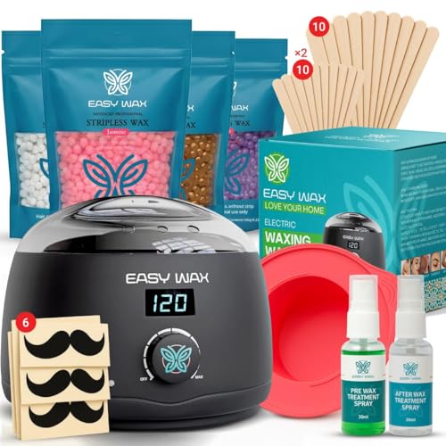 Easy Wax Digital Wax Warmer Kit for Women Hard Wax Beads Hair Removal Set for Face Legs Bikini & Body Temperature Control Wax Machine with Accessories