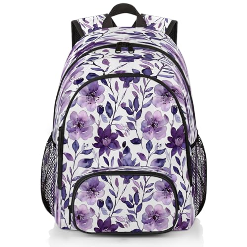 Flower Purple Laptop Backpack for Women Men, 18.3 Inch Large Computer Backpacks Fashion Teacher Nurse Bag Casual Daypack for Work Travel