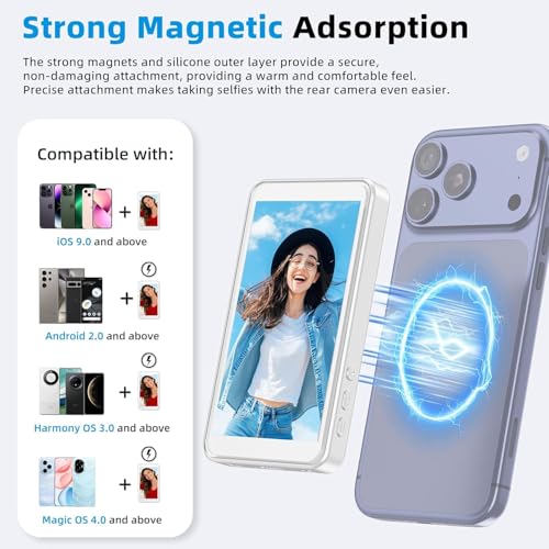 Image of Suicune Vlog Selfie Monitor Screen for iPhone & Android, Magnetic Phone Back Camera Selfie Monitor, Content Creator Essentials, Wireless Mirroring for YouTube Live Streaming