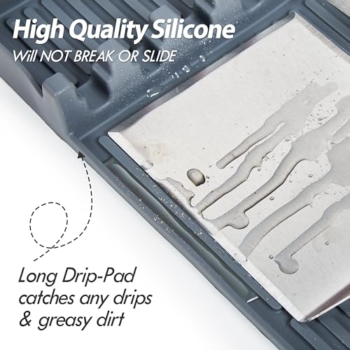ISSEVE Silicone Griddle Tools Mat for Blackstone Griddle Accessories, Large Silicone Spatula Mat with Drip Pad, BBQ Grill Mat for Outdoor Kitchen, Cooking & Countertop Grey