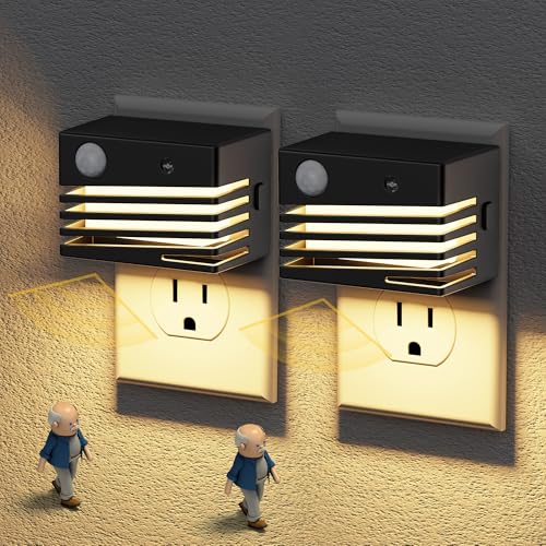 Image of JandCase Motion Sensor Night Light, [2 Pack] Night Lights Plug into Wall, Dusk to Dawn & Motion Sensor, 3 Level Brightness Dimmable Plug in Night Light, 3000K Nightlight for Bedroom Bathroom Hallway