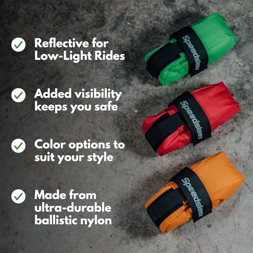 Image of SpeedSleev Ranger Medium Bike Saddle Bag - Compact Under Seat Cycling Pack for Road, Gravel & MTB - Waterproof, Rattle-Free Tool Storage - Lightweight Bike Gear Bag with Reflective Safety Strap - Red