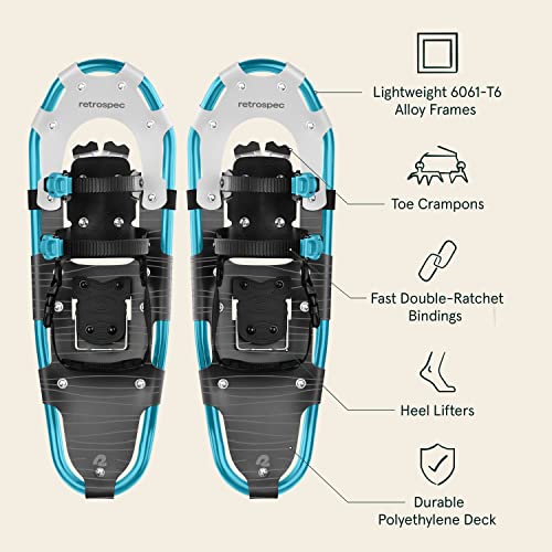 Image of Retrospec Drifter Snowshoes for Women & Men - Lightweight Aluminum Frame Snow Shoes with Double Ratchet Binding System, Heel Lifts & Carry Bag for All Terrain Hiking & Winter Sports