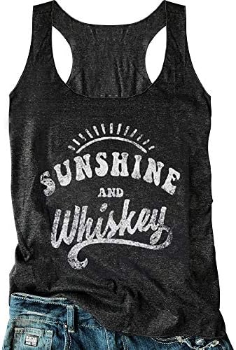 Country Concert Tank Tops Women Vintage Sunshine Racerback Tank Tops Summer Casual Classic-Fit Sleeveless T Shirt Cami (M, Black)
