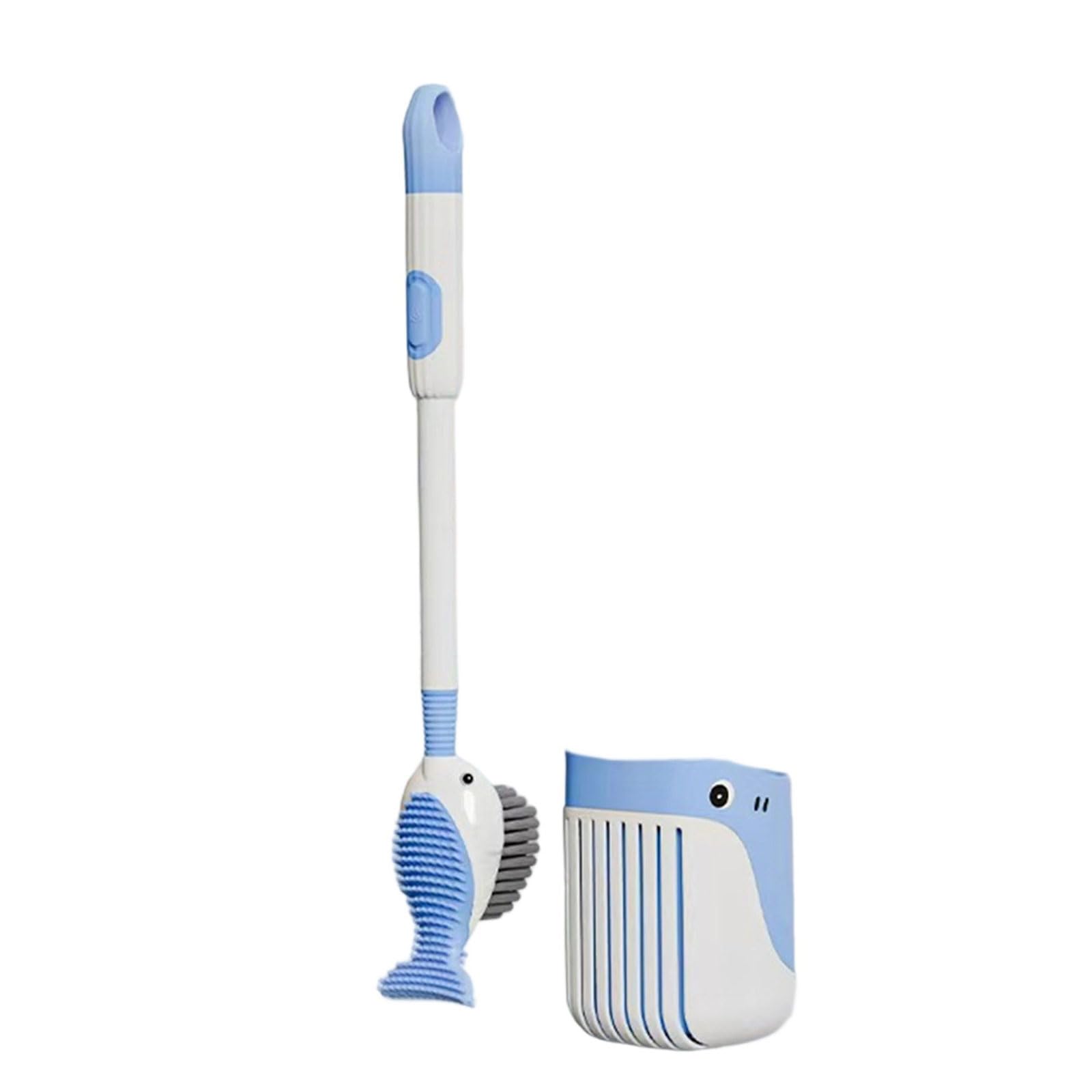 Jazuaiao Blue Cartoon Whale Toilet Brush & Holder Bathroom Toilet Bowl Brush Long Handle Cleaning Tool Dispenser Liquid Brushes Bathroom Cleaning
