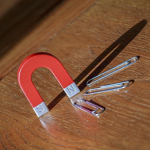 Tobar Traditioneller Hufeisenmagnet, rot/silber, zum Einsammeln von kleinen Gegenständen wie Büroklammern, Münzen und Batterien, ab 8 Jahre ca. 10 x 1 x 14 cm