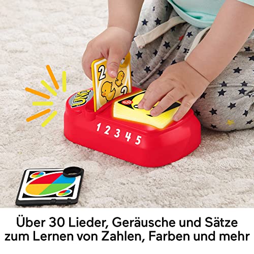 FISHER-PRICE Lernspaß Baby UNO – elektronisches UNO-Lernspielzeug in Babygröße, mit lustigen Lichtern, Geräuschen und Musik, für unterwegs, biligual, ab 6 Monaten/ 1 Jahr, HHG91 – Bild 4