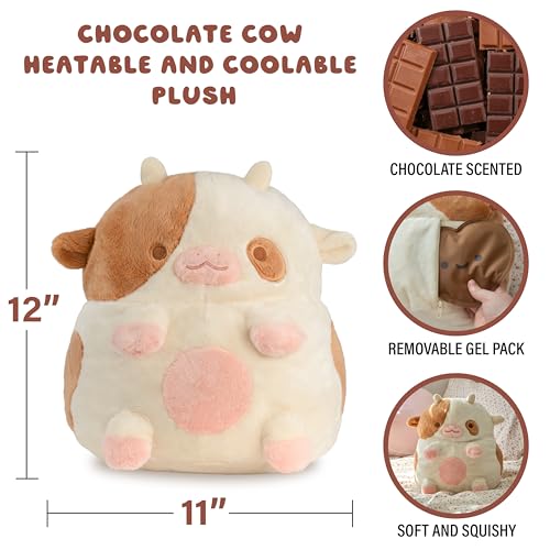 Image of Heatable Scented Cow Plush for Period Cramp Relief & Emotional Support, Microwavable Soft Toy Plushies, Coolable Stuffed Animal for Anxiety, Cute Heating Pad for Pain Relief (Chocolate)