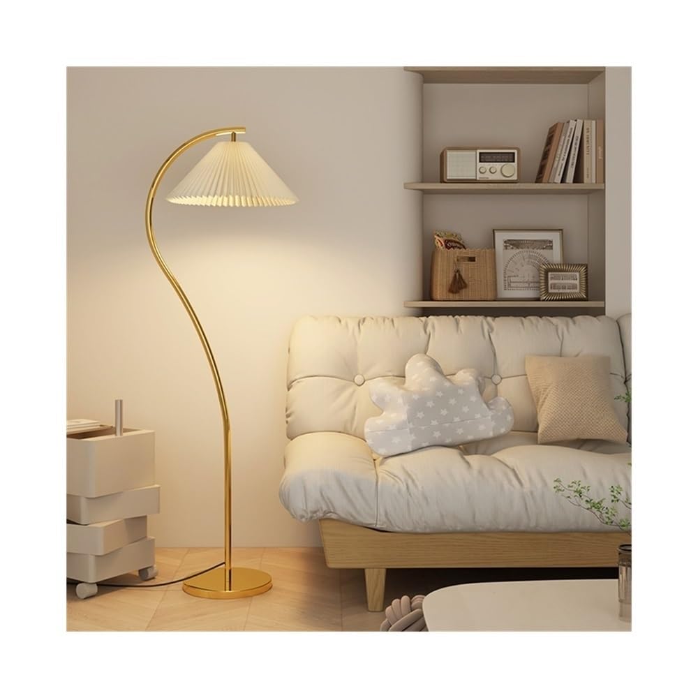 LJHFG63KUYT Standing Lamps Golden Pole Body Living Room Vertical Table Lamp Bedroom Floor Iron Base Three Color Changing Light with Lampshade Decorate