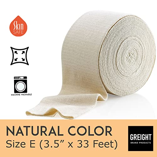 Elastic Tubular Support Bandage Size E, 3.5 Inches X 33 Feet - Reusable Elastic Bandage Sleeve, Tubular Compression Bandage Roll For Leg, Knee, Small Thigh, Arm & Elbow - Cotton Spandex, Natural Color #TOP1