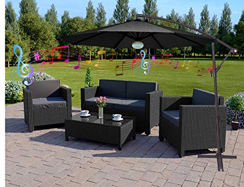 Groundlevel Bluetooth 3m Cantilver Banana Parasol With Colour Changing Light, Comes With Free Banana Parasol Cover - Black