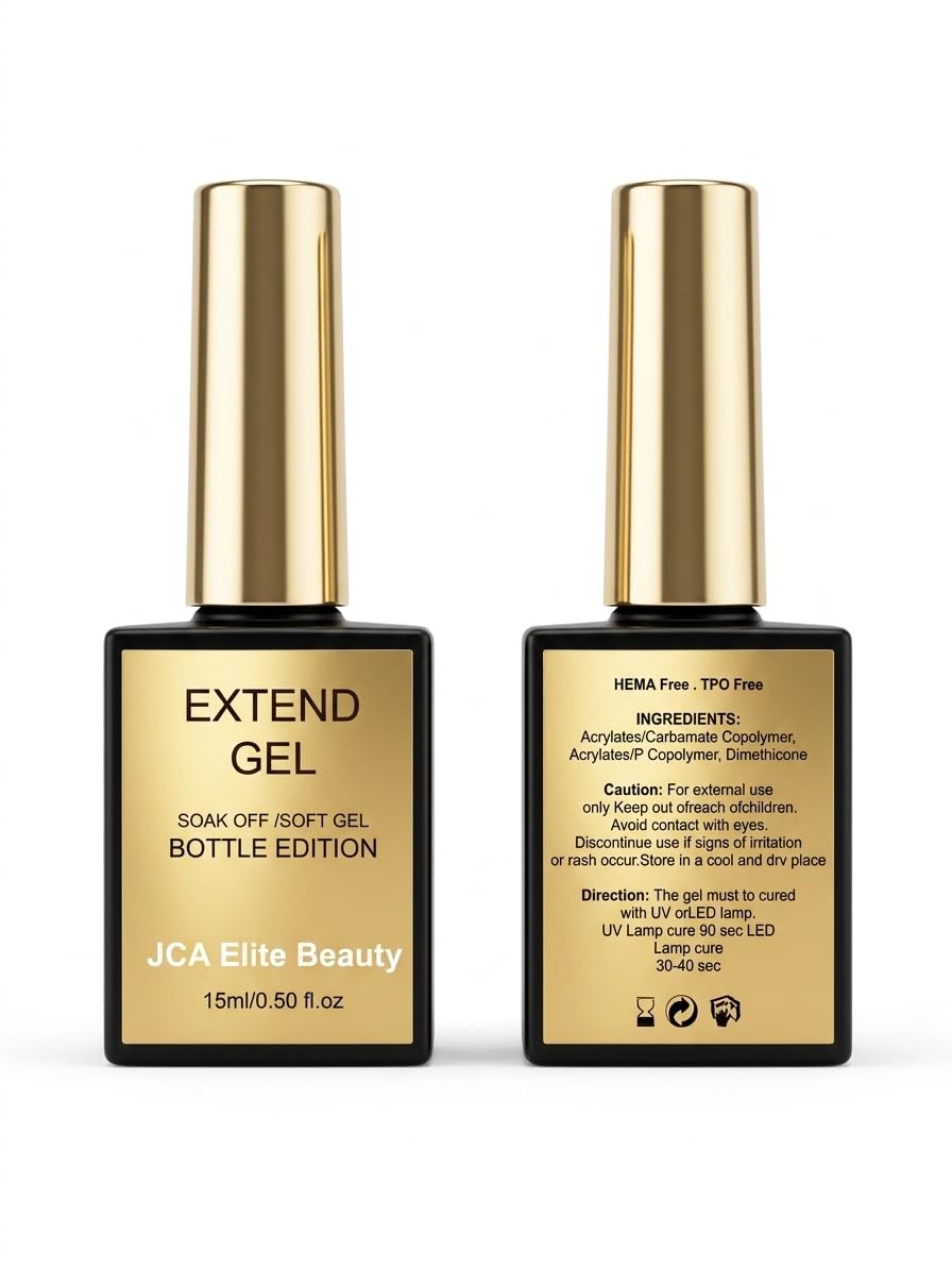 Nail Extend Gel 15ml/Premium Soft Gel Adhesive for Gel-X Tips/Soak Off Nail Glue for Extensions, Easy Applicaton & Long Lasting/Black Bottle Gold Edition