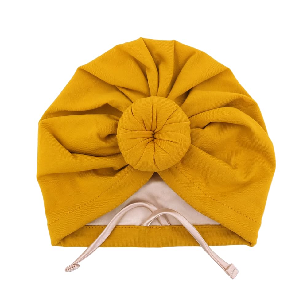 Sugarmelon Cute Silk Satin Lined Turban Hat for Newborn Baby Girls Boys Hair Care Bonnet Infant Toddler Headwraps Beanie Caps (12M,Orig Yellow Gold)