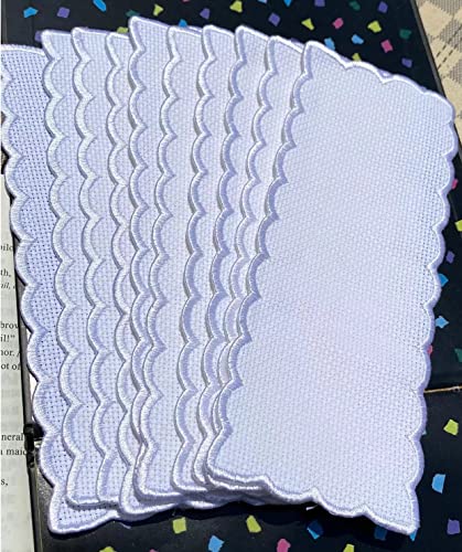 Image of 11 pcs 18 Count Pure White Scallop Embroidery Edged Blank Cross Stitch Bookmark for DIY,aida Fabric Edged Cross Stitch Book Mark Blank