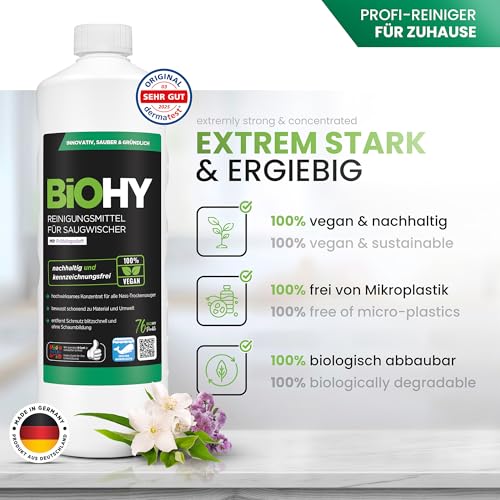 BiOHY Reinigungsmittel für Saugwischer mit Frühlingsduft (1l Flasche) | 1:200 Konzentrat für alle Nass-Trockensauger & Waschsauger | Für Fliesen, PVC, Parkett, Laminat & Teppich | Schaumarm 2
