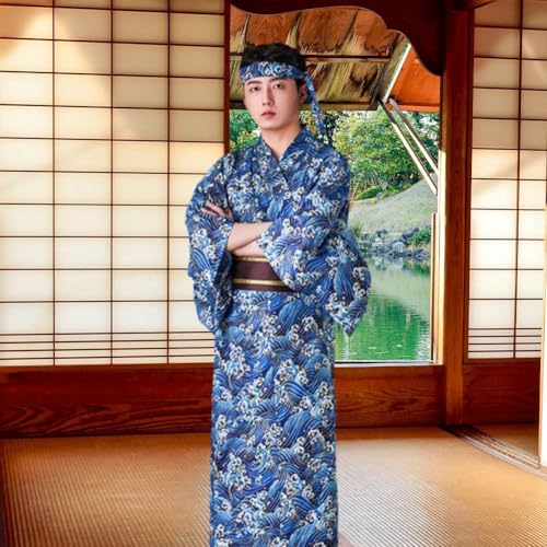Traje samurai de kimono largo completo con diadema para cosplay 3
