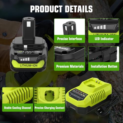 Image of 2-Pack 18V 4000mAh P108 Replacement for Ryobi 18V Battery and P117 Charger