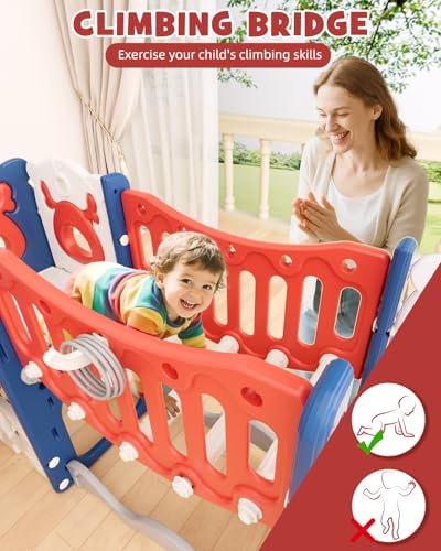 Image of XJD 12-in-1 Toddler Slide and Swing Set, Kids Slide for Toddlers Age 1+, Toddler Outdoor Playset New Upgrade with Golf Set, Basketball Hoop, Drawing Board for Playground (Blue Red)
