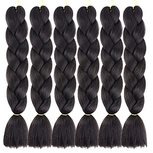SHUOHAN Braiding Hair Extensions for Women 24 Inch 6 Packs/Lot High Temperature Ombre Jumbo Synthetic Hair Extensions for Twist Crochet Braids Hair (24 inches, black)