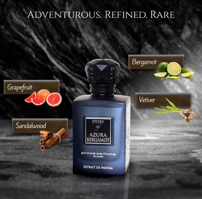 Miniatura 3 de Prince Parfums Dubai - Story of Azura Bergamota - Extrait de Parfum para hombre 3.4 onzas - Colonia de lujo con pomelo, bergamota, sándalo y vetiver