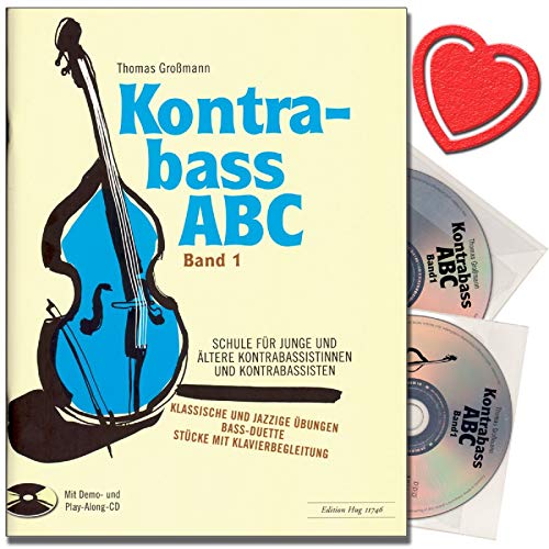 Kontrabass ABC Band 1 - Kontrabassschule mit 2 CDs - Schule für junge und ältere Kontrabassistinnen und Kontrabassisten - mit bunter herzförmiger Notenklammer