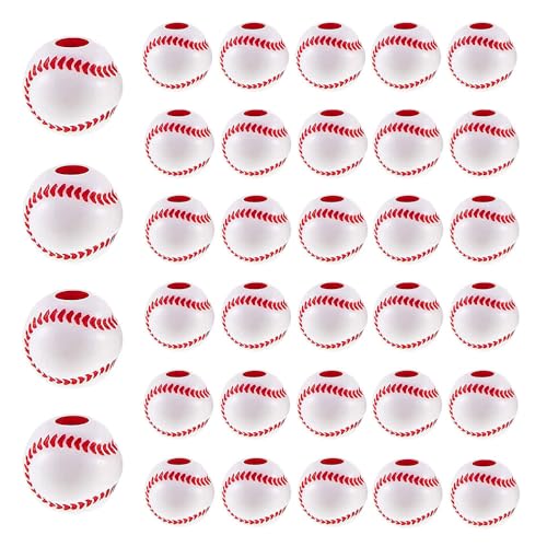 HANSPORTA Baseball Beads for Jewelry Making Acrylic Baseball Beads for Bracelet 50Pcs 12mm Sport Bead for DIY Making Necklace Earrings Key Chains Craft Decoration Accessories (50PCS red+White)