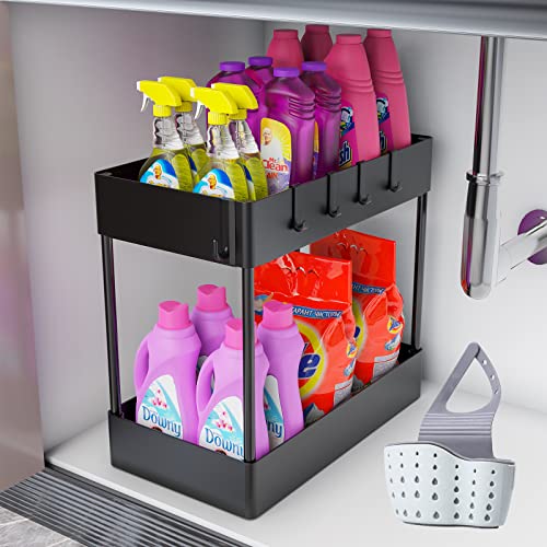 Under Sink Organizer, Under Sink Organizers and Storage Under Sink Shelf 2 Tier Under Sink Organizer Rack Under Sink Storage for Kitchen Bathroom Countertop And Cabinet,Bath Collection Baskets Black