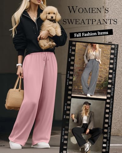 Huukeay 3 Pack Women's Wide Leg Sweatpants High Waisted Baggy Pants Casual Lounge Drawstring Athletic Joggers with Pockets4