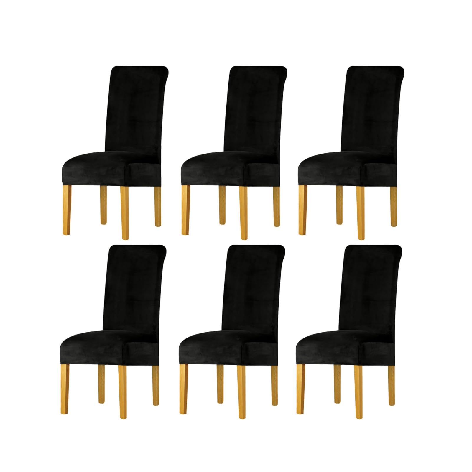 SXZAGZR Velvet Dining Chair Covers - Stretch Spandex Slipcovers for High Back Chairs | Plush Soft Cover for Home, Hotel & Kitchen (Set of 4/6) (Black,Set of 6)