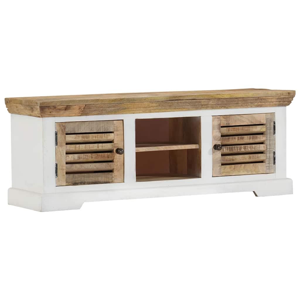 Szafka pod telewizor z litego drewna mango, 110 x 30 x 40 cm, z 2 drzwiami, 2 półkami, kredens, komoda do salonu, sypialni, korytarza, miejsce do przechowywania mebli