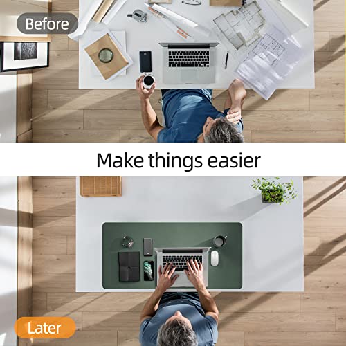 Image of YSAGI Dual-Sided Desk Pad Protector, 31.5 inch x 15.7 inch Desk Mat with Non-Slip - Waterproof PU Leather Office Desk Blotter for Mouse, Keyboard, Writing, Dark Green+Dark Blue