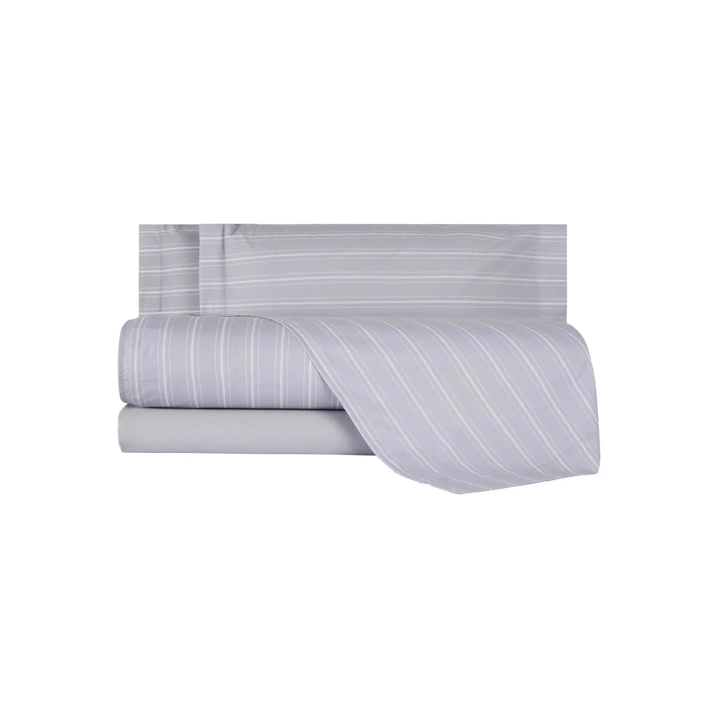 Parure de lit simple en percale de coton Mirabello Oxford Nuage N01, linge de lit gris 1 place