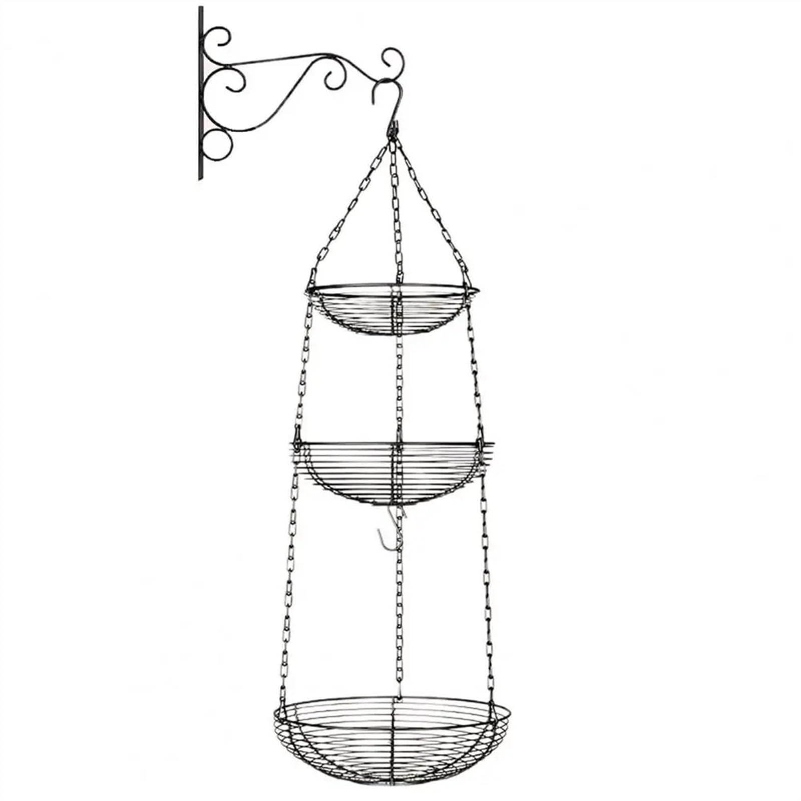 Cesta colgante de cadena alambre de 3 niveles para almacenamiento de cocina