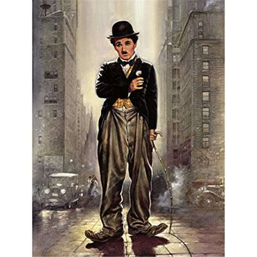 YSCOLOR Diamond Painting 5D Ronde Charlie Chaplin 5D Diamant Broderie Couture DIY Ronde Diamant Peinture Point De Croix Photos Décoration 30X40Cm