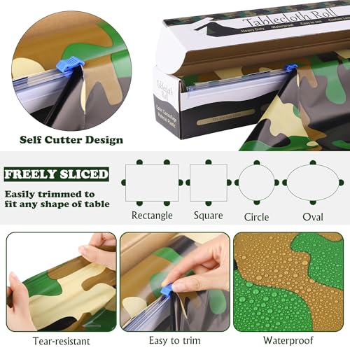 Image of Kochorie 100 Ft x 54 Inch Camo Tablecloth Roll Camouflage Table Cover with Cutter Box Disposable Plastic Camo Table Cover Party Tablecloth Decorations for Camouflage Themed Party Supplies