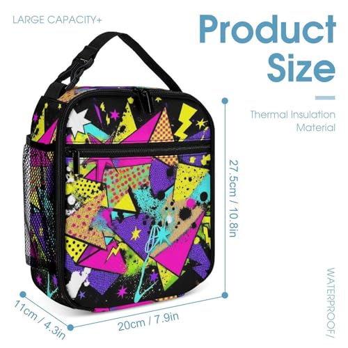 Backpack Bookbag Set Colorful Black Dots Geometric Stripes 80s 90s Style (1) Backpack with Lunch Bags and Makeup Bag Shoulder Bag with Lunch Box Storage Bags4