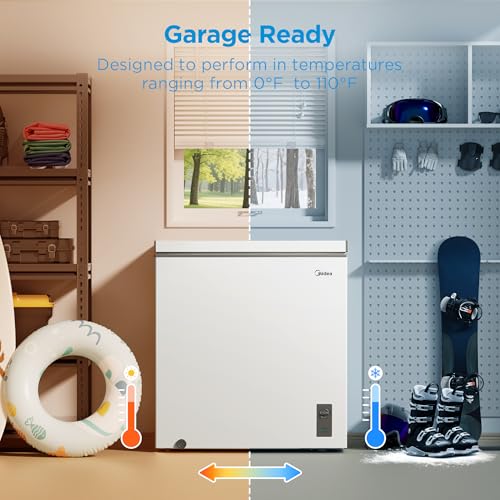 Image of Midea MERC07C4BAWW Chest Freezer, 7.0 Cubic Feet Freezer With Removable Basket, Interior LED Light, Adjustable Temperature, For Kitchen Apartment Office, White