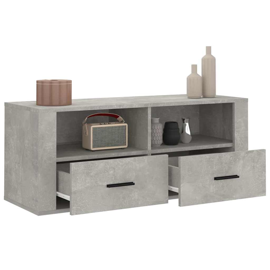 Mobile TV grigio cemento, 100 x 35 x 40 cm, in legno con cassetto e scomparti, per TV, soggiorno, rack HiFi e archiviazione multimediale